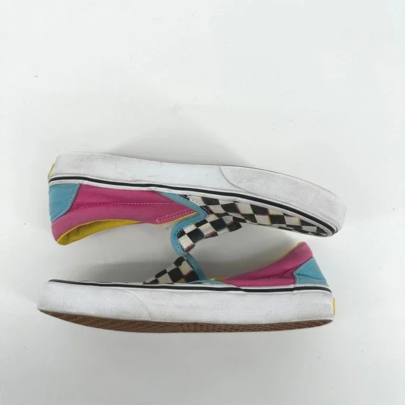 Vans Slip On Checkerboard Pink Teal Yellow Womens Size 8.5 Casual Shoes - Picture 4 of 7